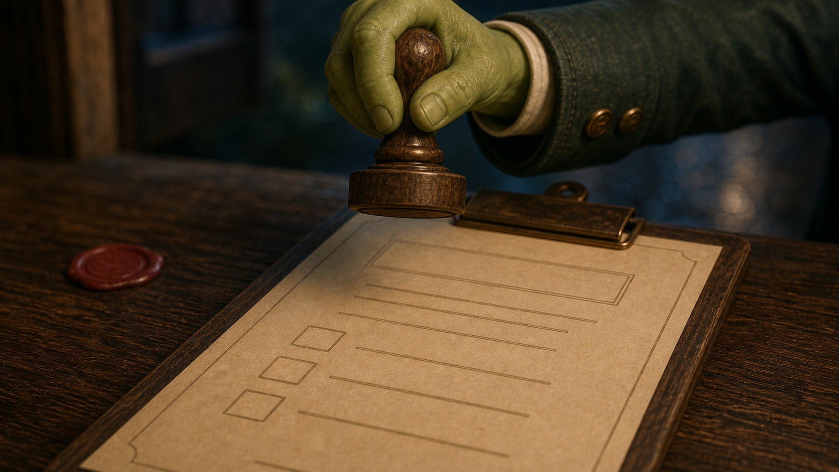 A completed contract receives an official stamp.
